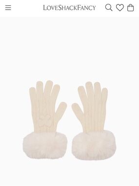 LoveShackFancy Ivory Cable-Knit 100 Gloves with Faux-Fur Cuffs